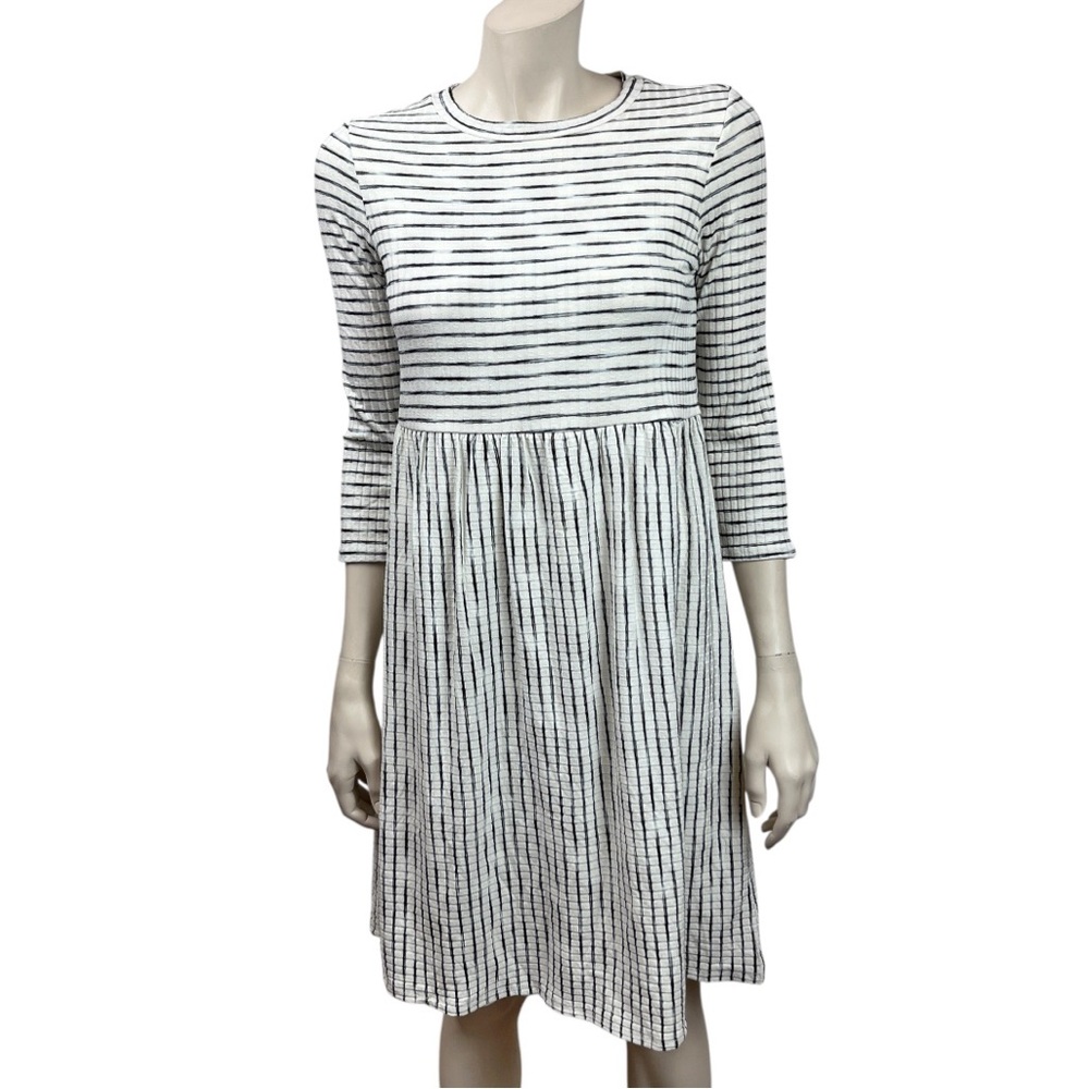 Sew in Love‎ Ivory and Dark Charcoal Gray Striped Dress